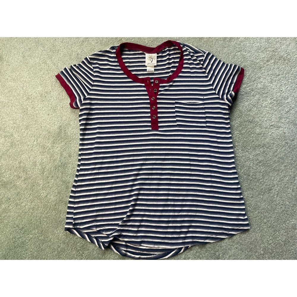 Self Esteem T-Shirt Women's Size XL Blue White Striped Henley Pocket round Neck